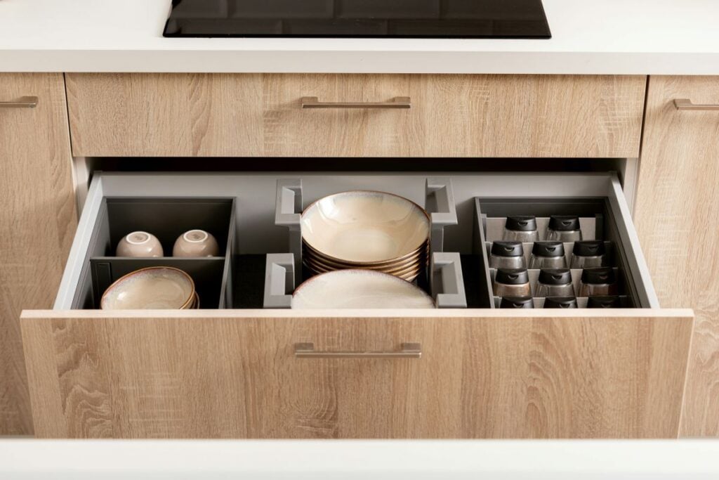 Organized custom kitchen storage drawers 