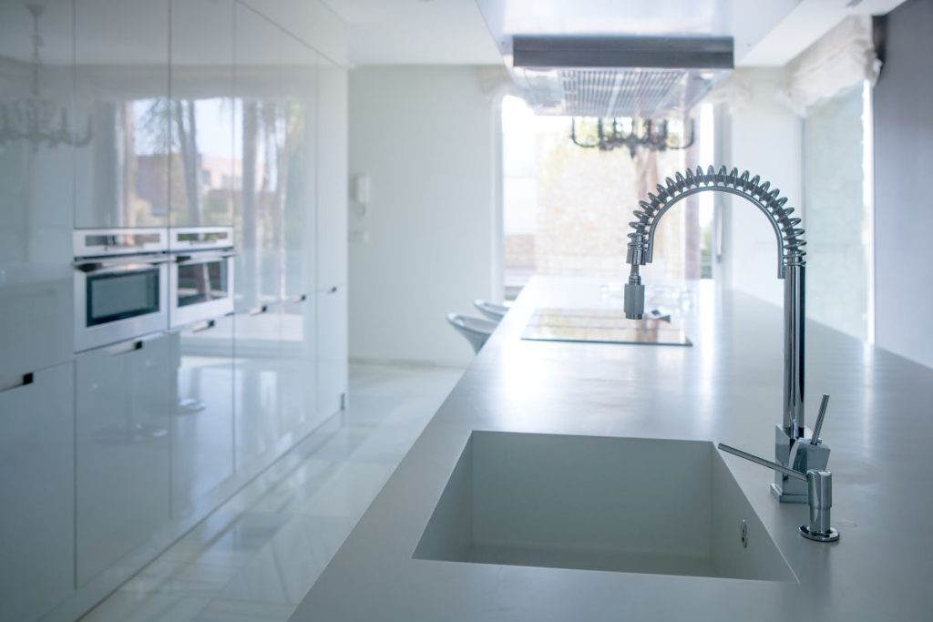 Large kitchen countertop with integrated sink