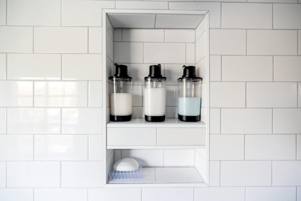 Shower niche with white tile