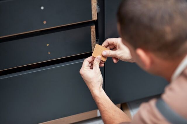home remodeler upgrading black kitchen cabinets during kitchen remodel