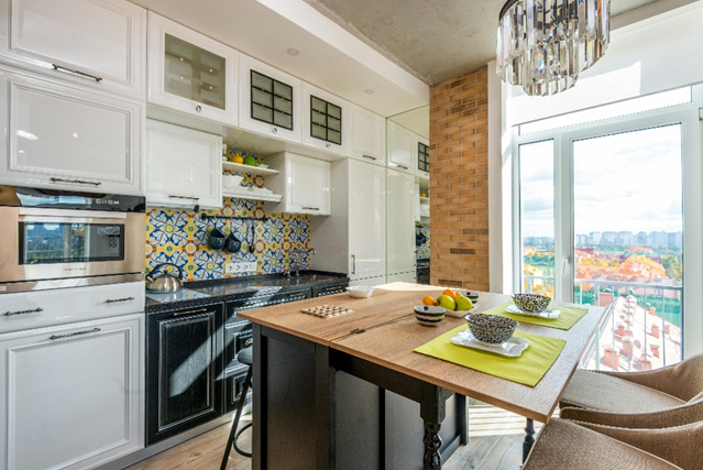 Modern kitchen with colorful spring accents