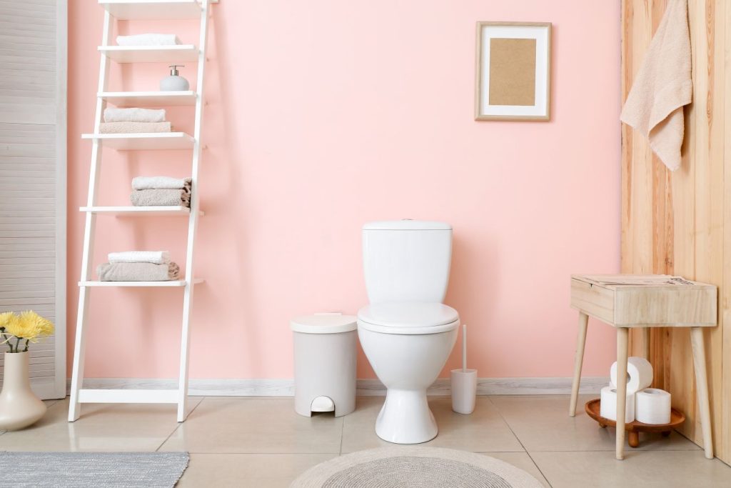 Spring inspired bathroom with pink walls