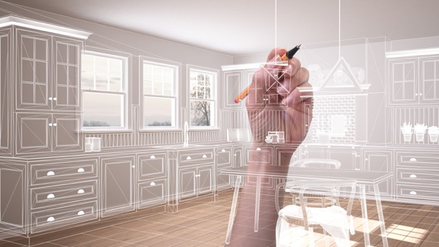 kitchen remodel planning with white ink sketch