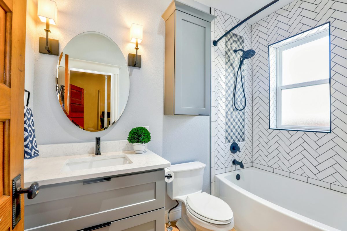 Modern remodeled guest bathroom