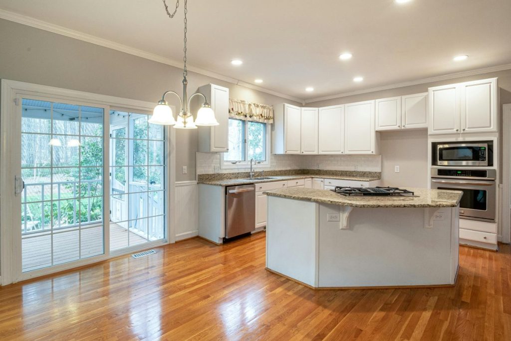 Bright remodeled kitchen with center island

