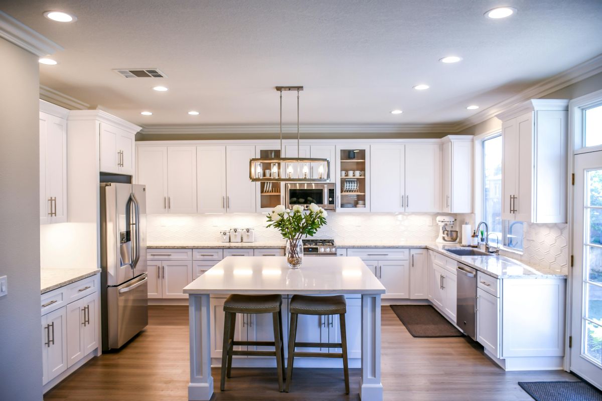 Remodeled kitchen with island in center