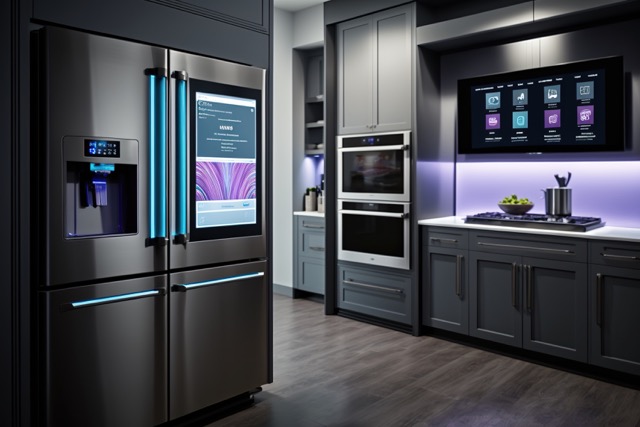 modern kitchen designed with smart appliances and technology with touch screen surfaces